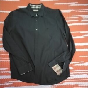 Burberry Black Long Sleeve Button Down Shirt with Check Trim